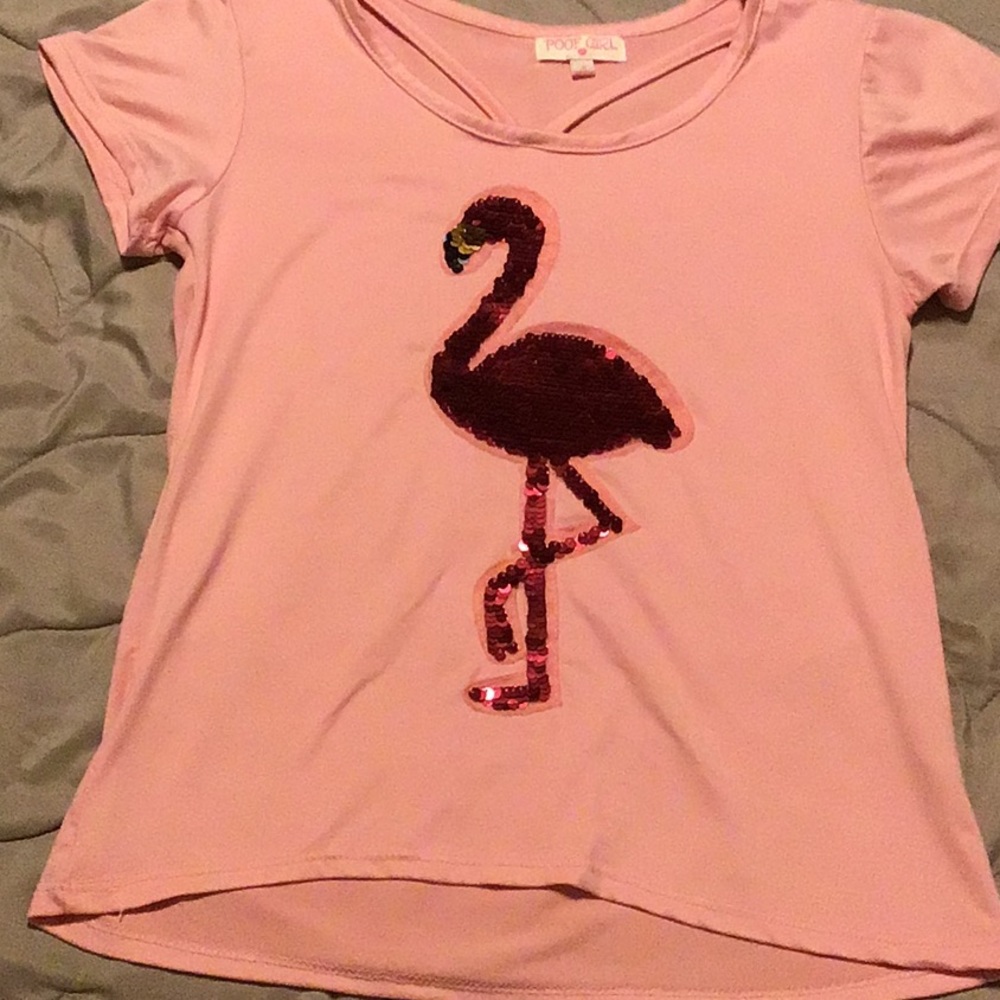 💗Poof girl pink flamingo sequined shirt💗